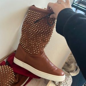 Like New Authentic Christian Louboutin Sherpa spiked sneaker boot
